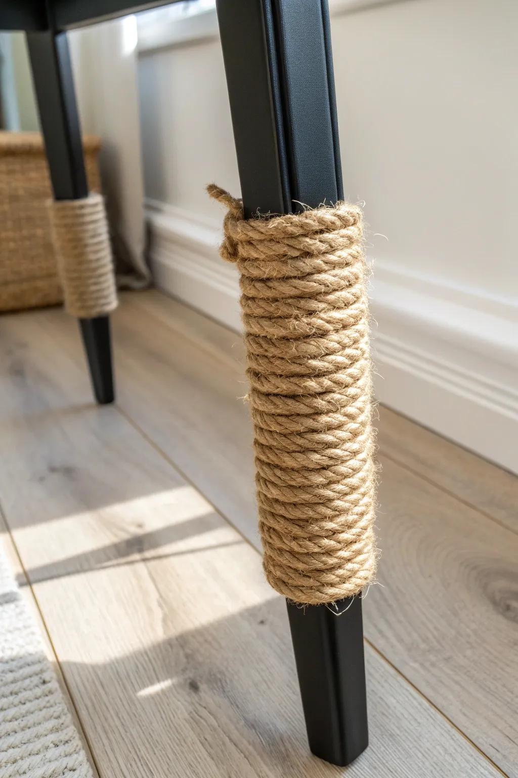 Jute-wrapped folding table legs add cozy texture and disguise thin metal—so chic.