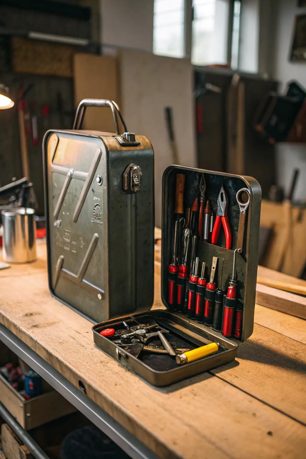 Transform your workspace with a handcrafted jerry can tool holder – where functionality meets style.