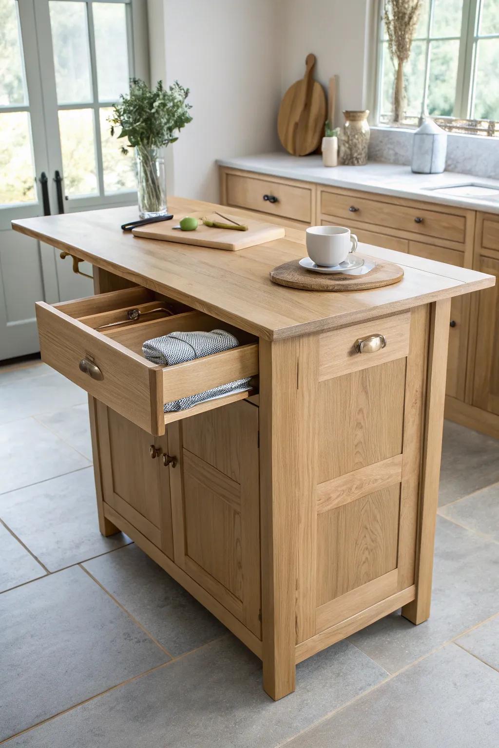 A hidden slide-out table turns your island into an instant dining spot—then disappears again.