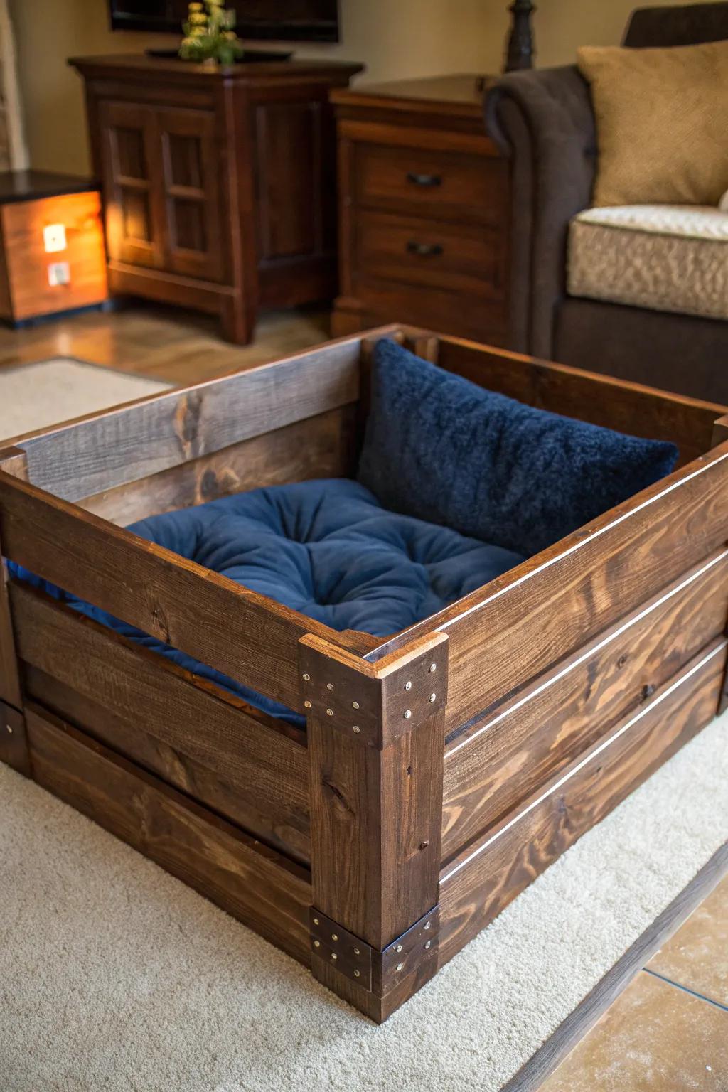 Crafted Comfort: Transform your pet's space with a bespoke wooden crate bed.