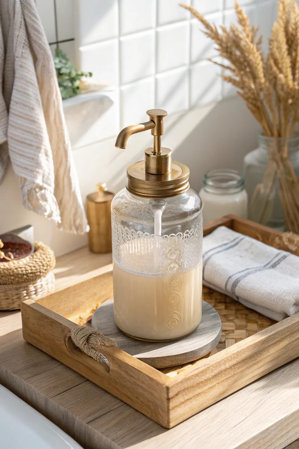 A chic countertop refill station: jar + funnel = spill-free detergent top-ups in small spaces.