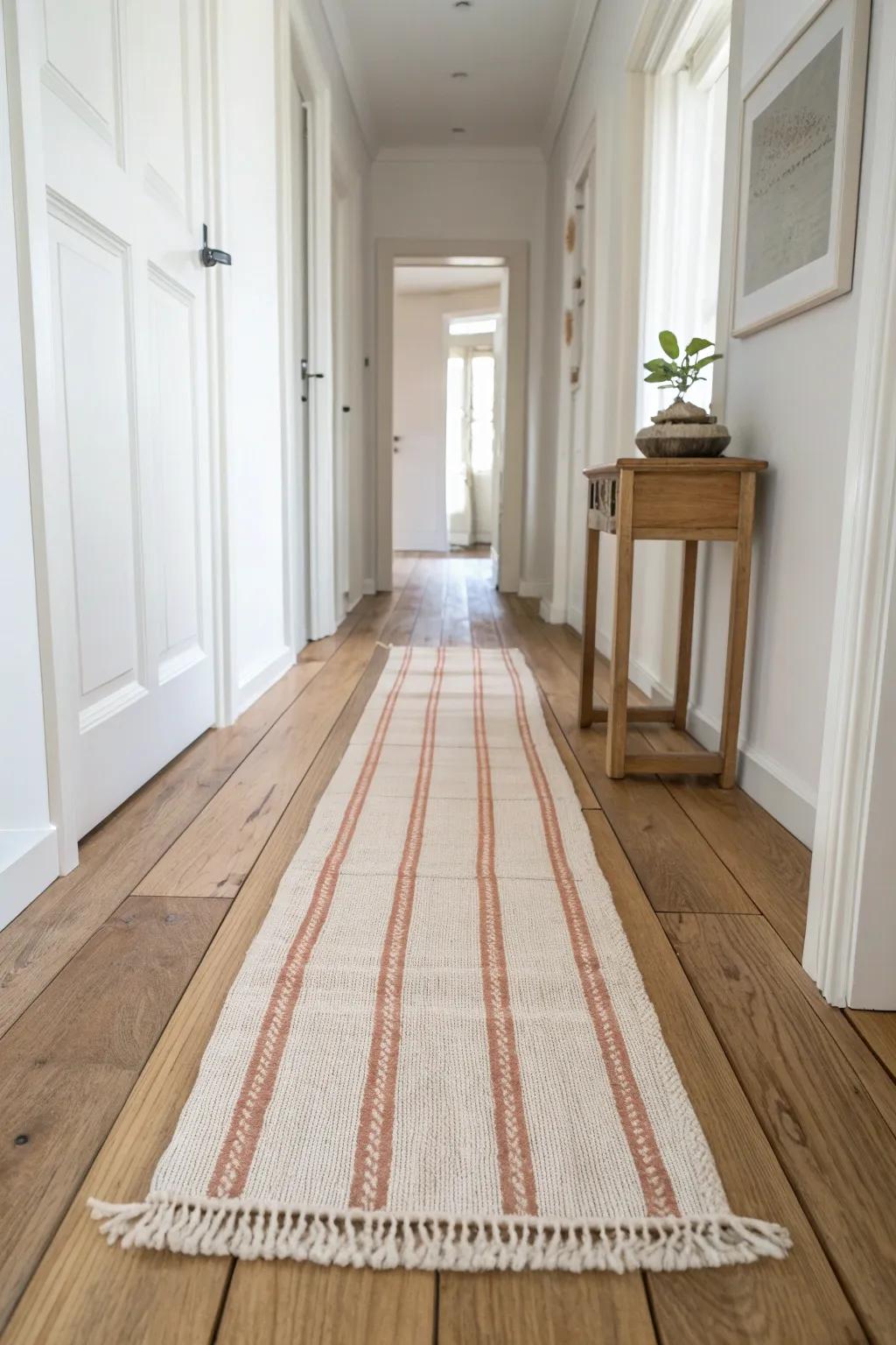 Let your runner’s accent hue stitch the hallway together—echo it in small decor.
