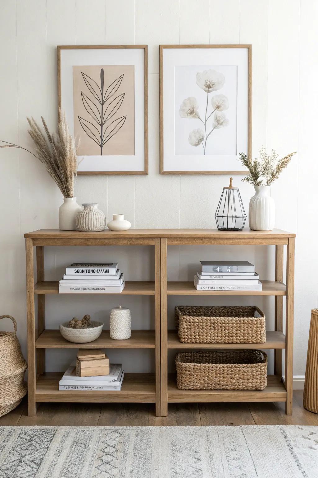 Small-space trick: two matching low bookshelves create instant symmetry and a wider wall.