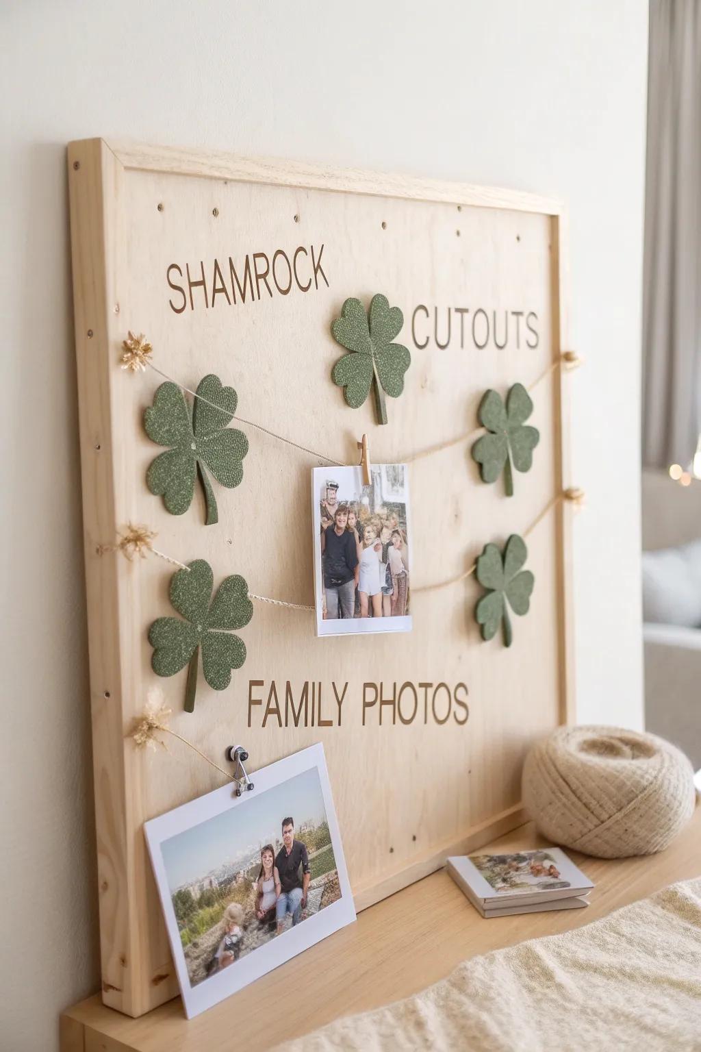 Capture your family's journey with a touch of luck and love on this minimalist shamrock bulletin board. 🍀✨