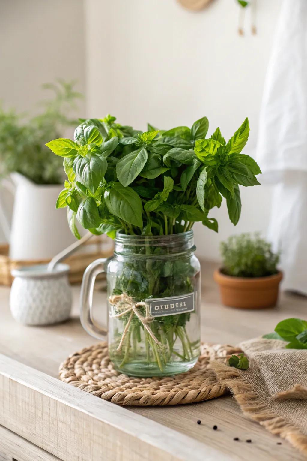 Transform your kitchen with a touch of nature: a charming herb garden jar for fresh, flavorful meals!