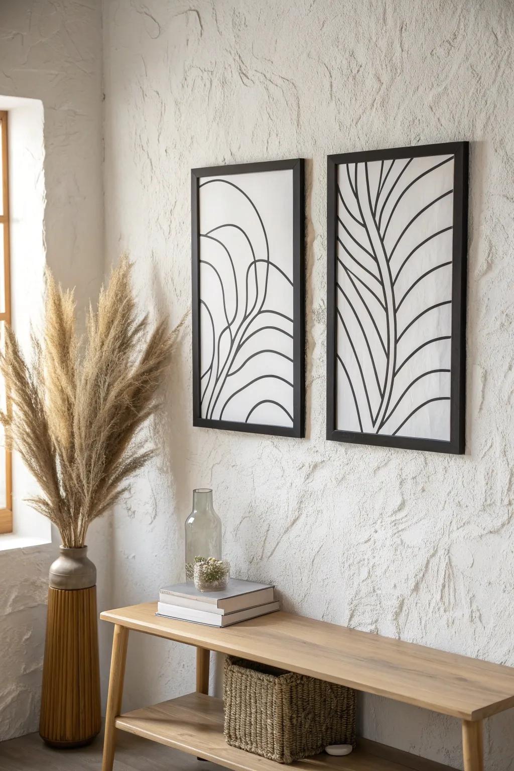 Clean, matching frames in perfect symmetry—an easy way to make a studio feel intentional.