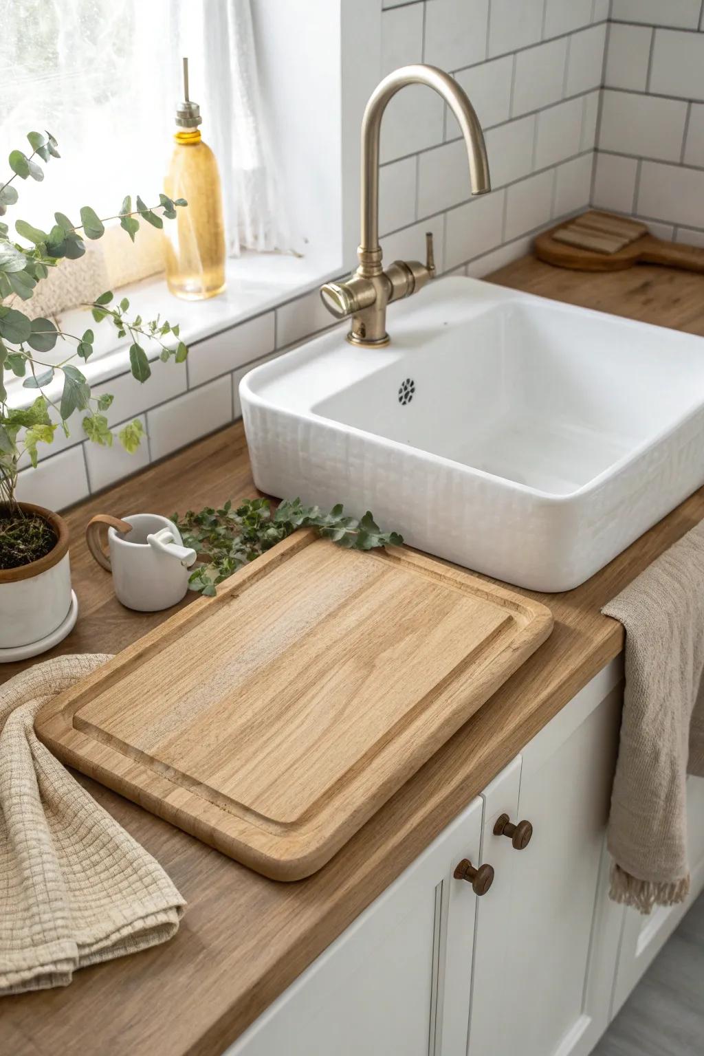 Turn your sink into extra counter space with a beautiful sink-cover cutting board.