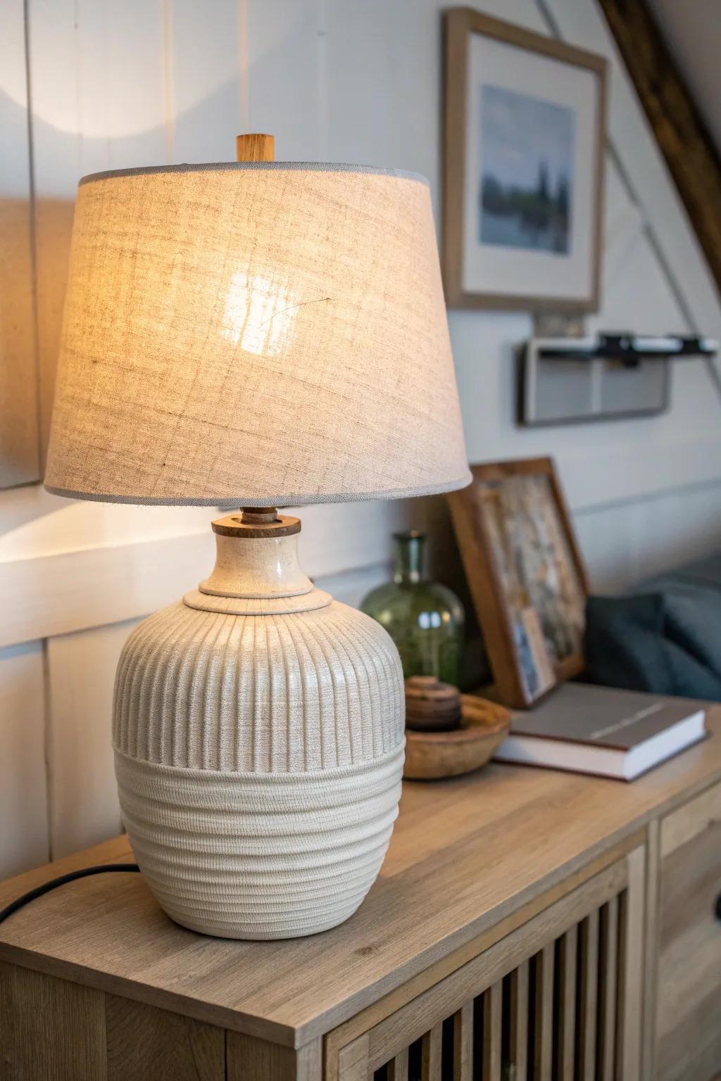 A single lamp can transform a mobile home—add layers of glow for a warm, finished feel.