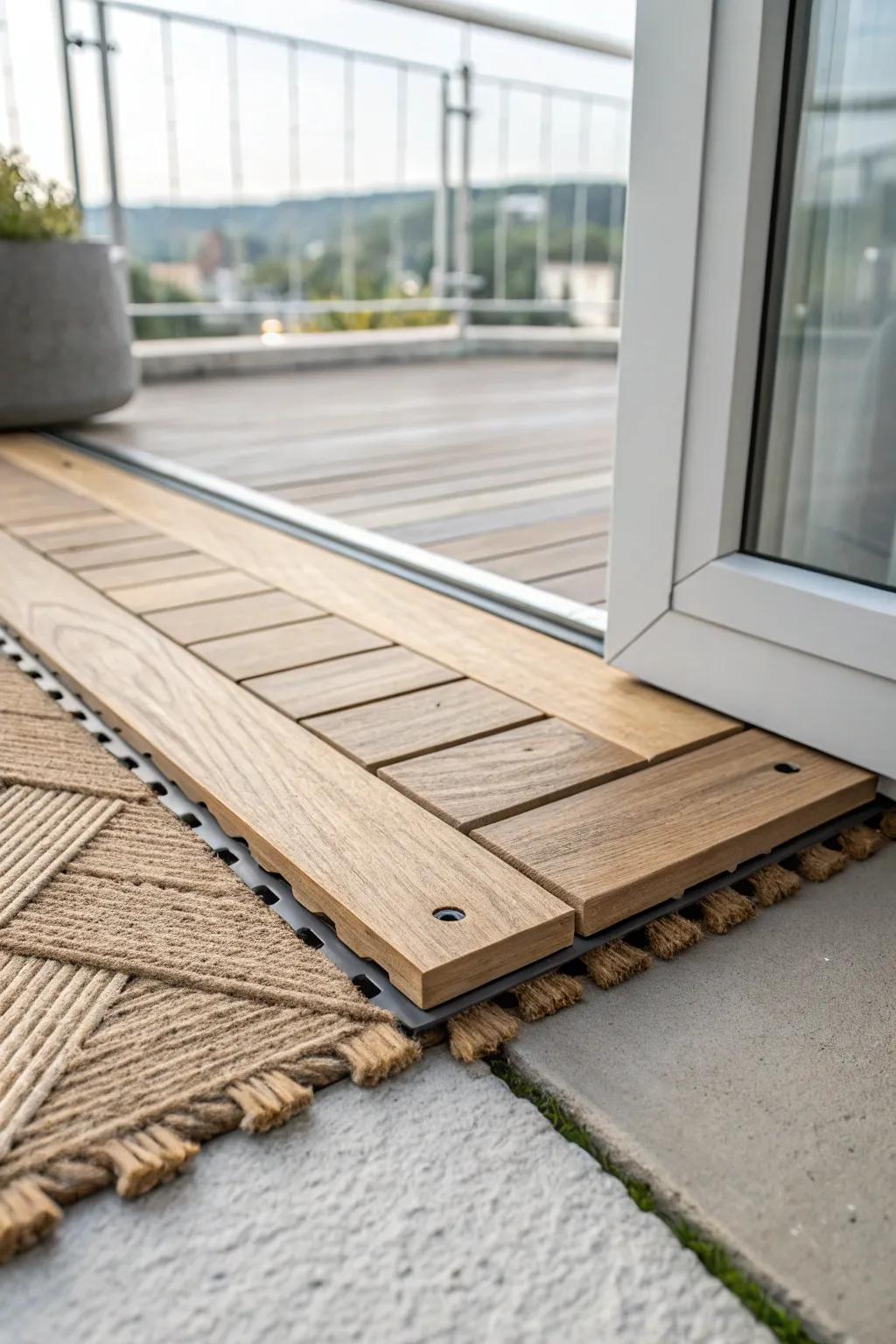 Snap-in deck tiles instantly warm up a narrow balcony—no tools, just click and style.