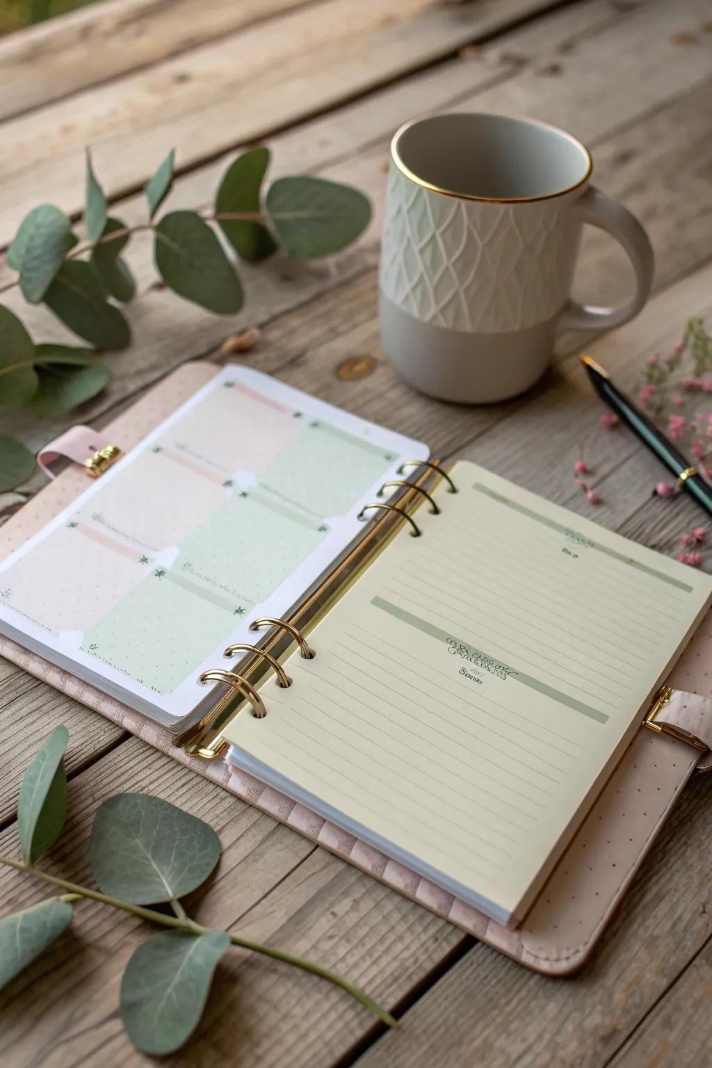 Embrace simplicity and organize your thoughts with thematic sections in a beautifully crafted notebook.