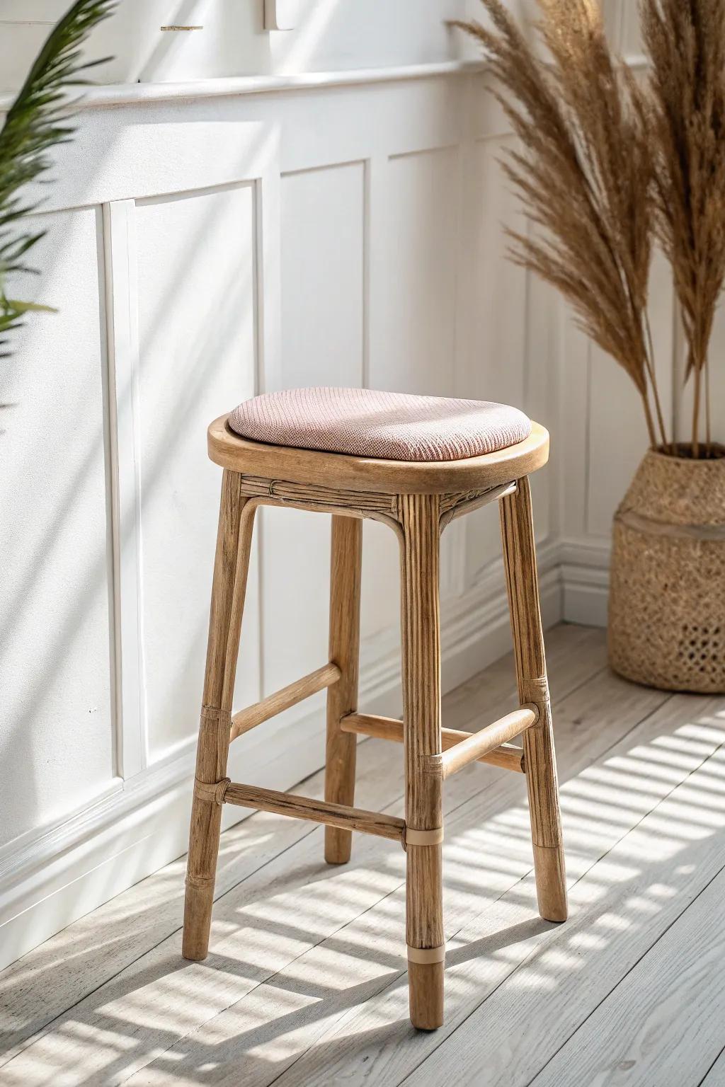 Handcrafted perch stool: the chic small-space companion for effortless sit‑stand work sessions.