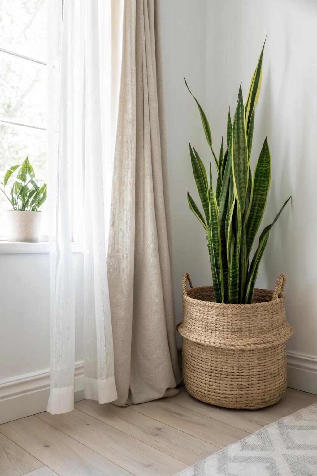 A tall, low-maintenance plant in the corner adds life and instant “designed” vibes.