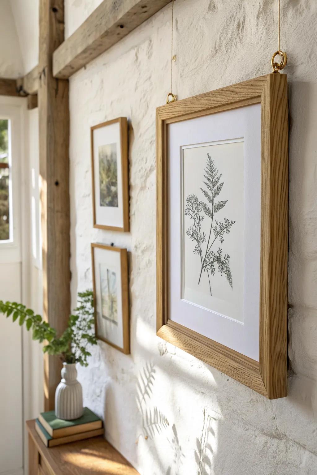 A corner-wrap frame turns an awkward wall edge into a cozy, gallery-style nook.