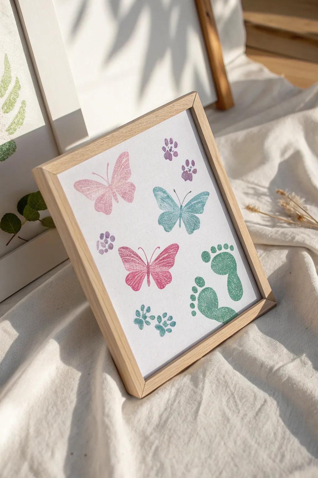Celebrate transformation with charming footprint butterflies, a perfect blend of simplicity and creativity for your little one's art adventure.