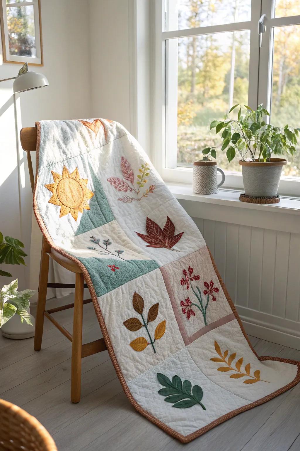 Embrace the seasons with this charming quilt that brings a touch of nature's beauty into your child's space.