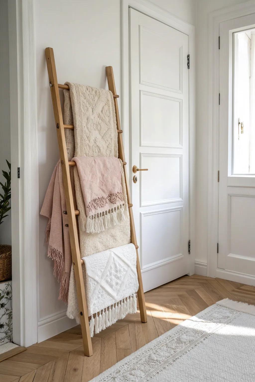 Closet-side quilt rack: pretty overflow storage that feels like rotating wall art.
