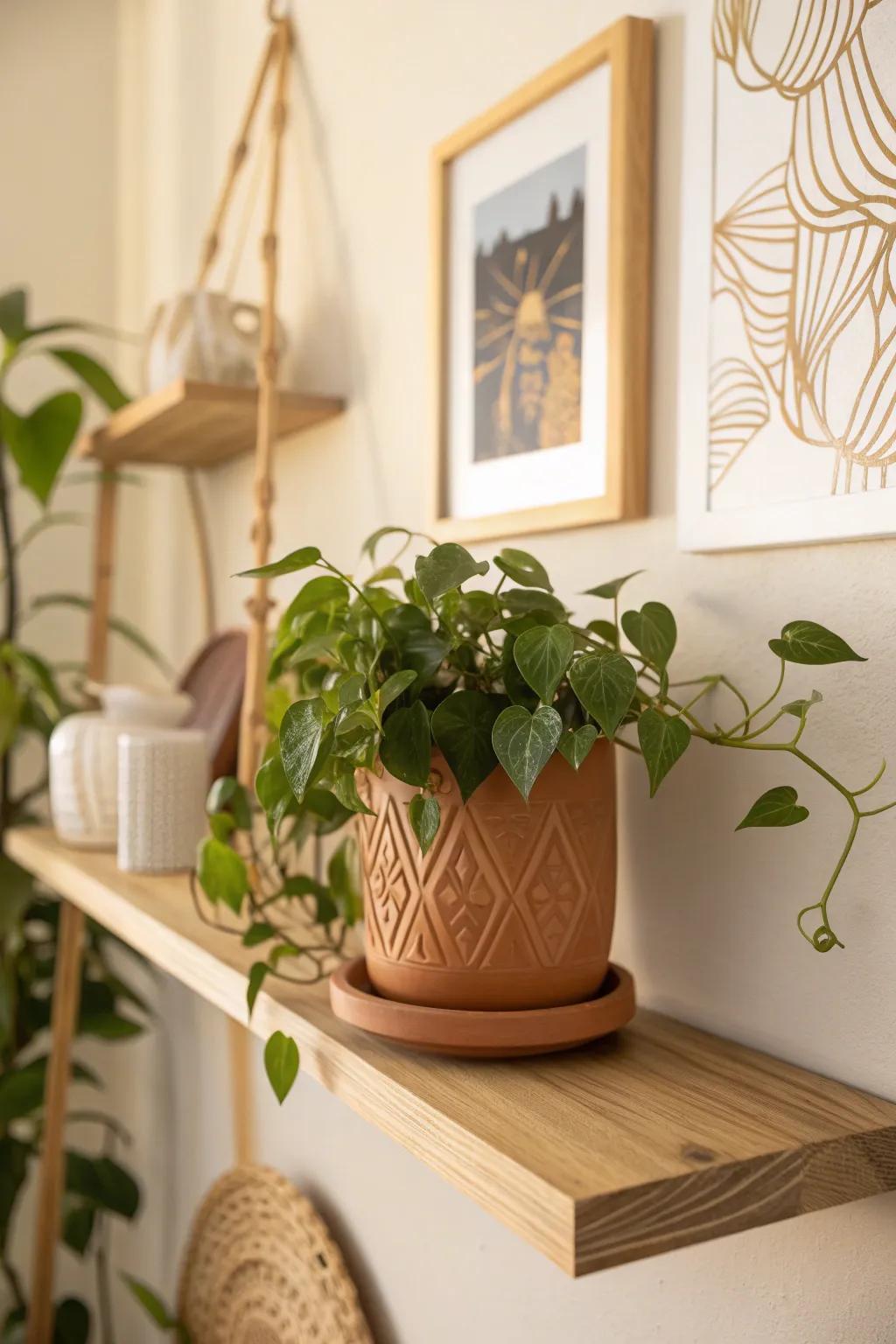 One art print + a trailing plant instantly makes a small reading nook feel intentional.