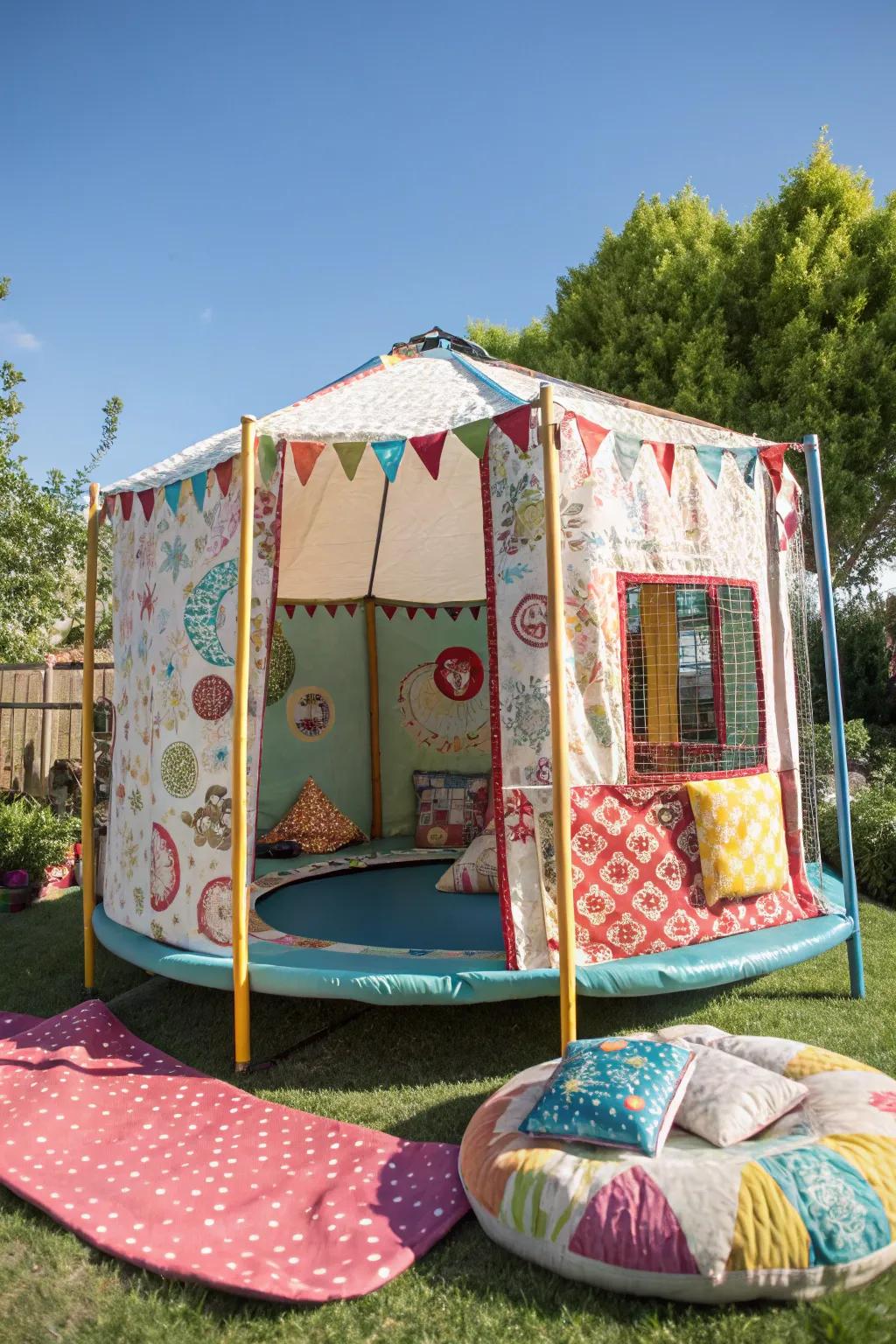 A magical playhouse crafted from creativity and color, inviting endless outdoor adventures.