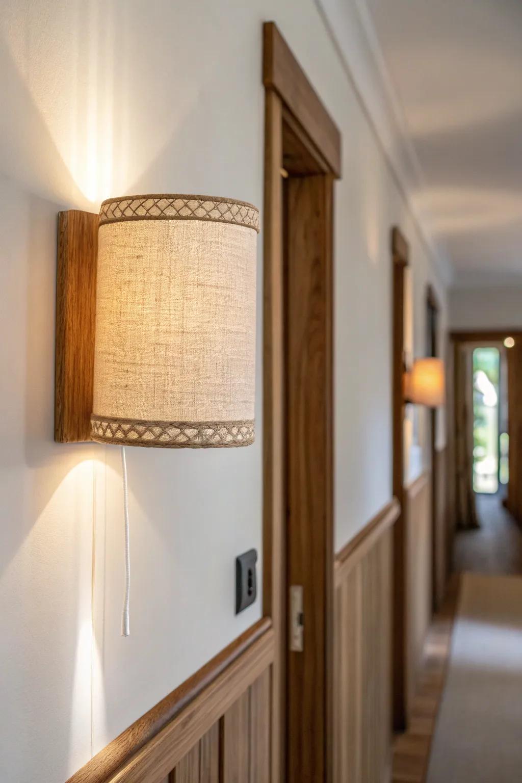 Motion-sensor hallway sconce with a warm glow—soothing, safe lighting for small spaces.