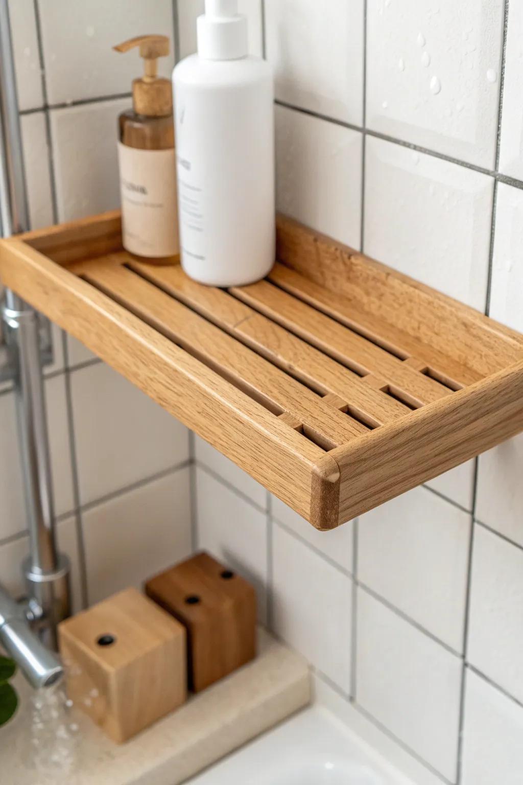 Slotted drainage corner shelf—water runs off fast, so your shower stays fresher with less scrubbing.