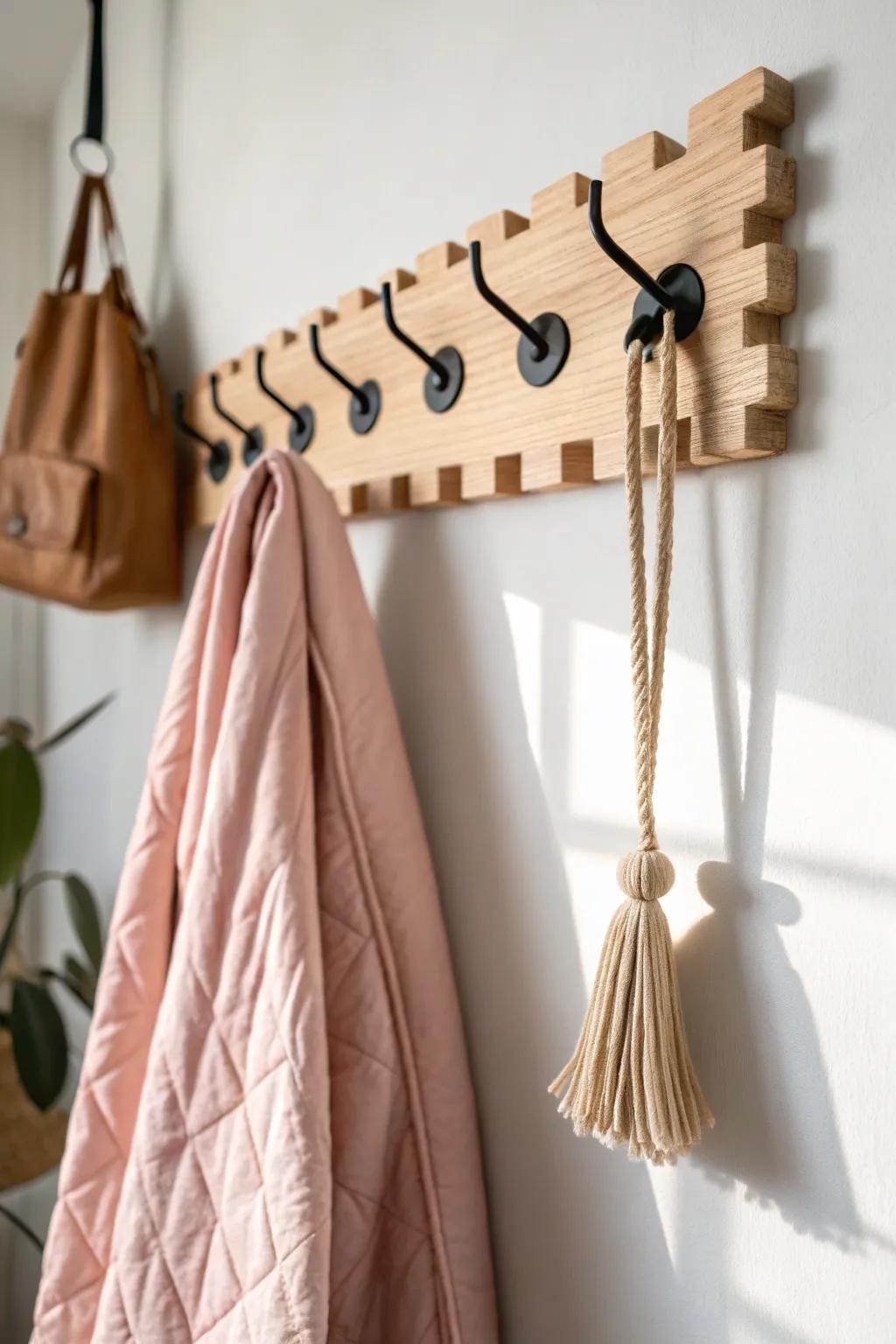 A simple wall-hook gear strip keeps your sleeping bag airy, visible, and out of the way.