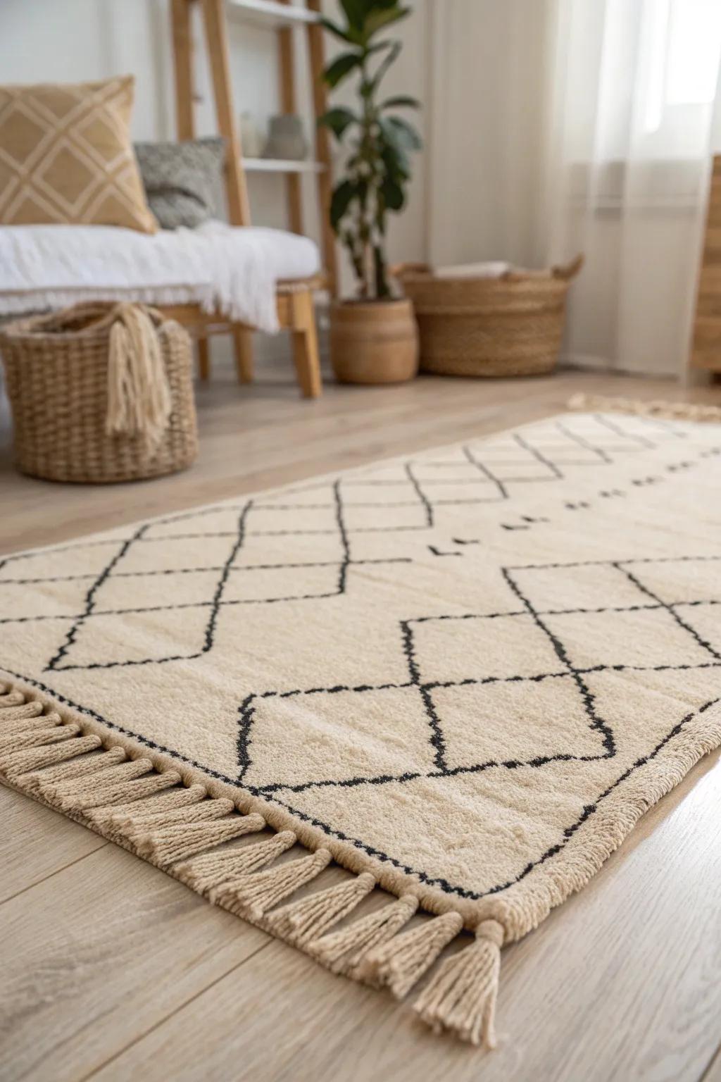 A simple zone rug instantly defines a cozy work corner—even in the tiniest bedroom.