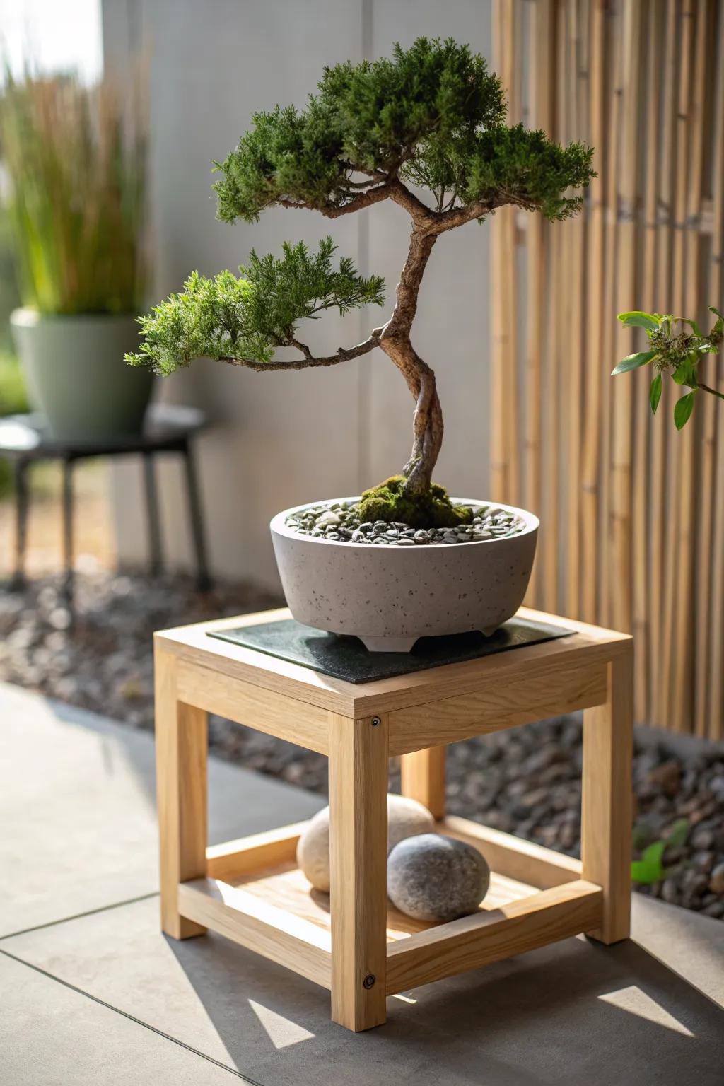 Elevate your bonsai like living art—perfect for a tiny Chinese garden corner with room to breathe.
