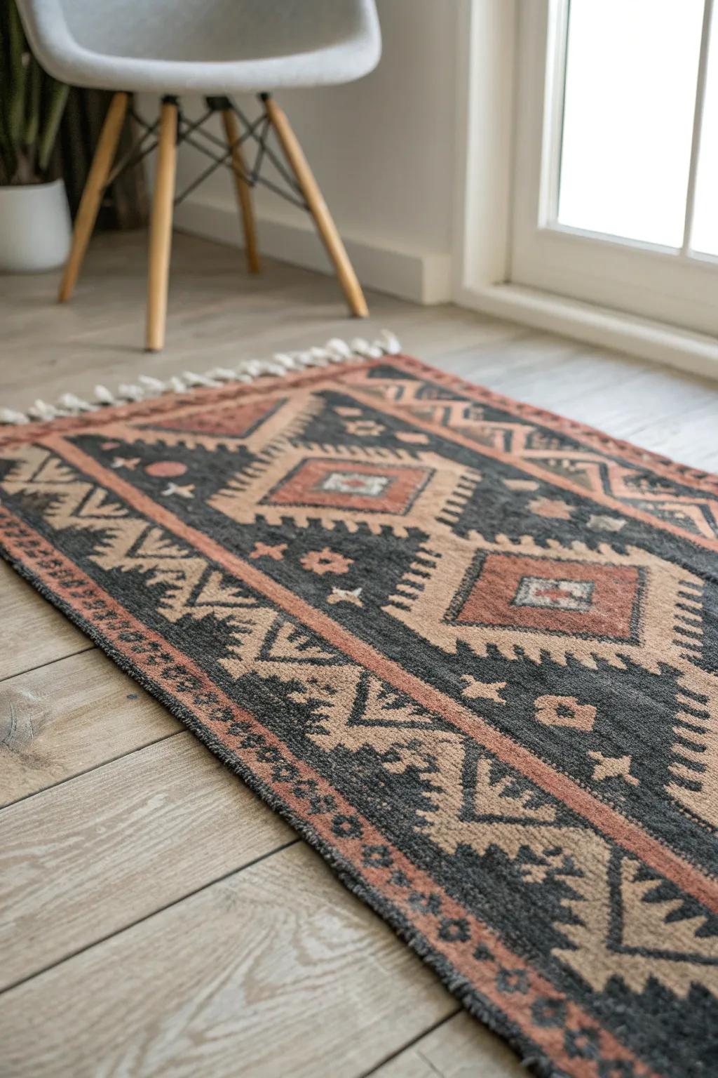 Dark vintage patterns hide ash beautifully—and add warmth and sound-softening to a tiny cigar room.