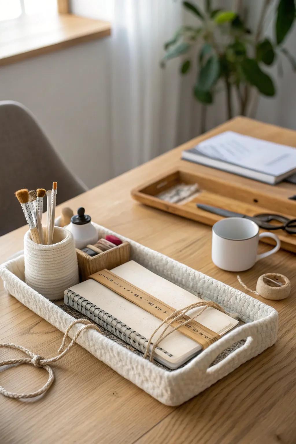One beautiful project tray makes a shared table ready for crafts—then dinner—in seconds.