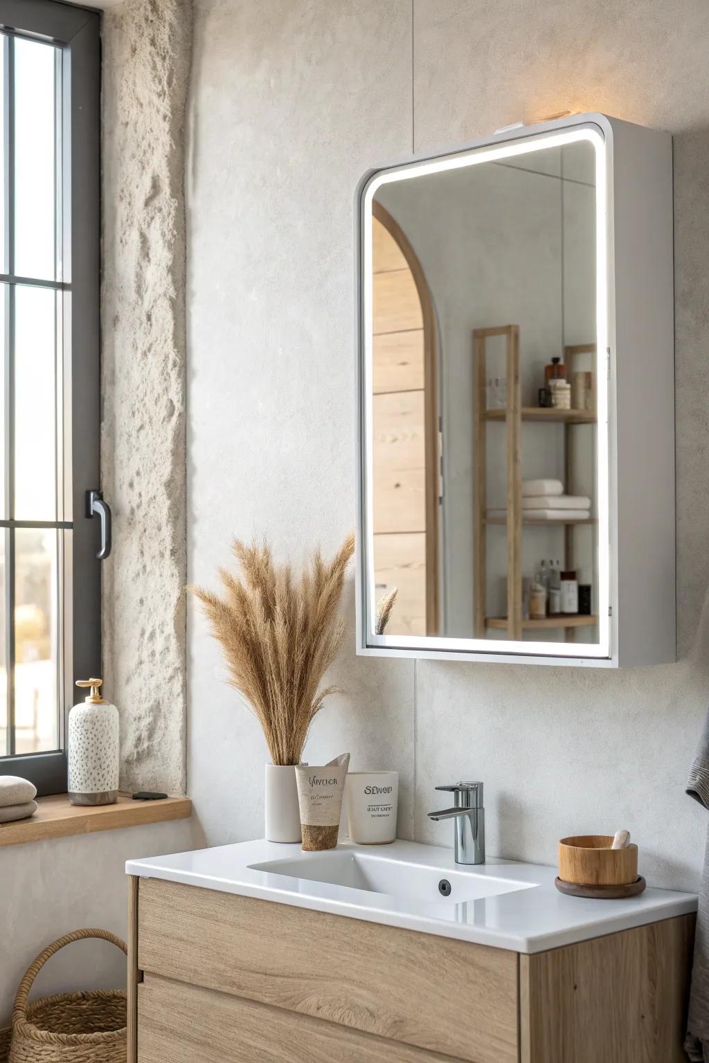 A mirrored medicine cabinet that brightens your small ensuite and hides everyday clutter.