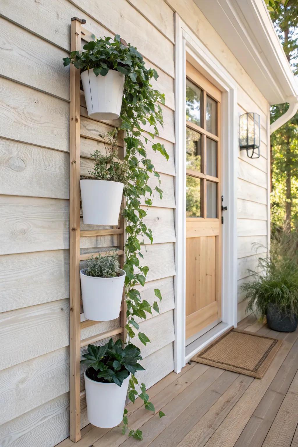 A vertical plant wall adds lush entry charm without stealing precious deck space.