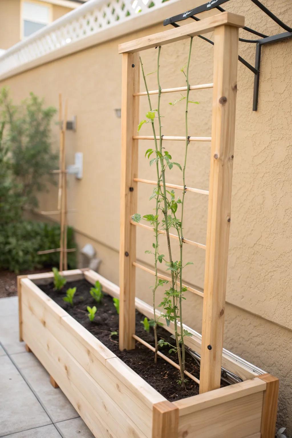Go vertical: a slim trellis bed that doubles growing space without taking up more ground.