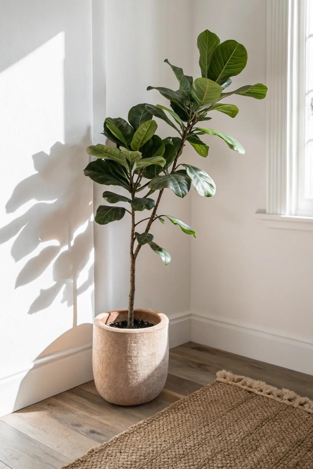 A single corner plant adds calm, softness, and a finished feel to a small living room.