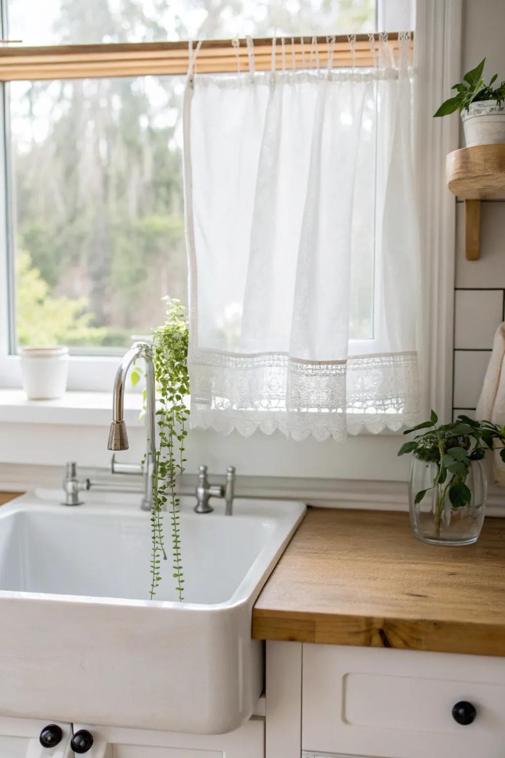 A clear acrylic shelf across the window adds plant styling without blocking precious light.