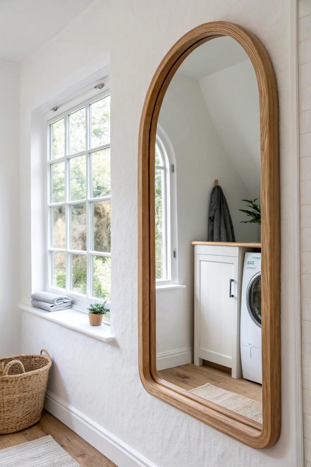 Paint the wall opposite your window a bright tone to bounce daylight through a small laundry room.