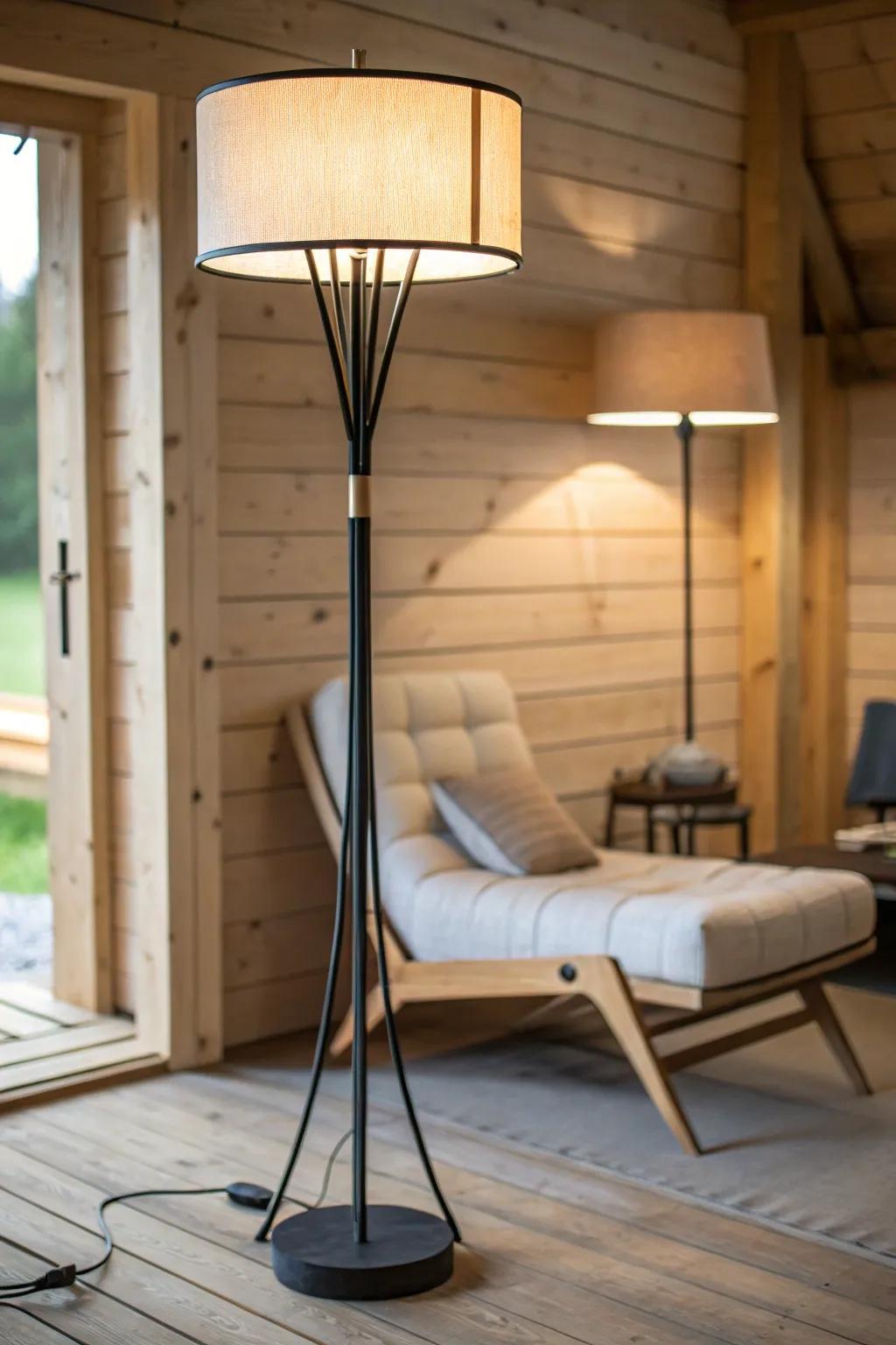 One sculptural lamp = two zones: ambient glow for relaxing and a focused beam for hobbies.