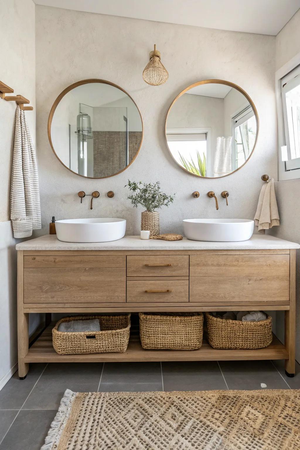 A slim double vanity that saves space—two sinks, one clean countertop, zero crowding.