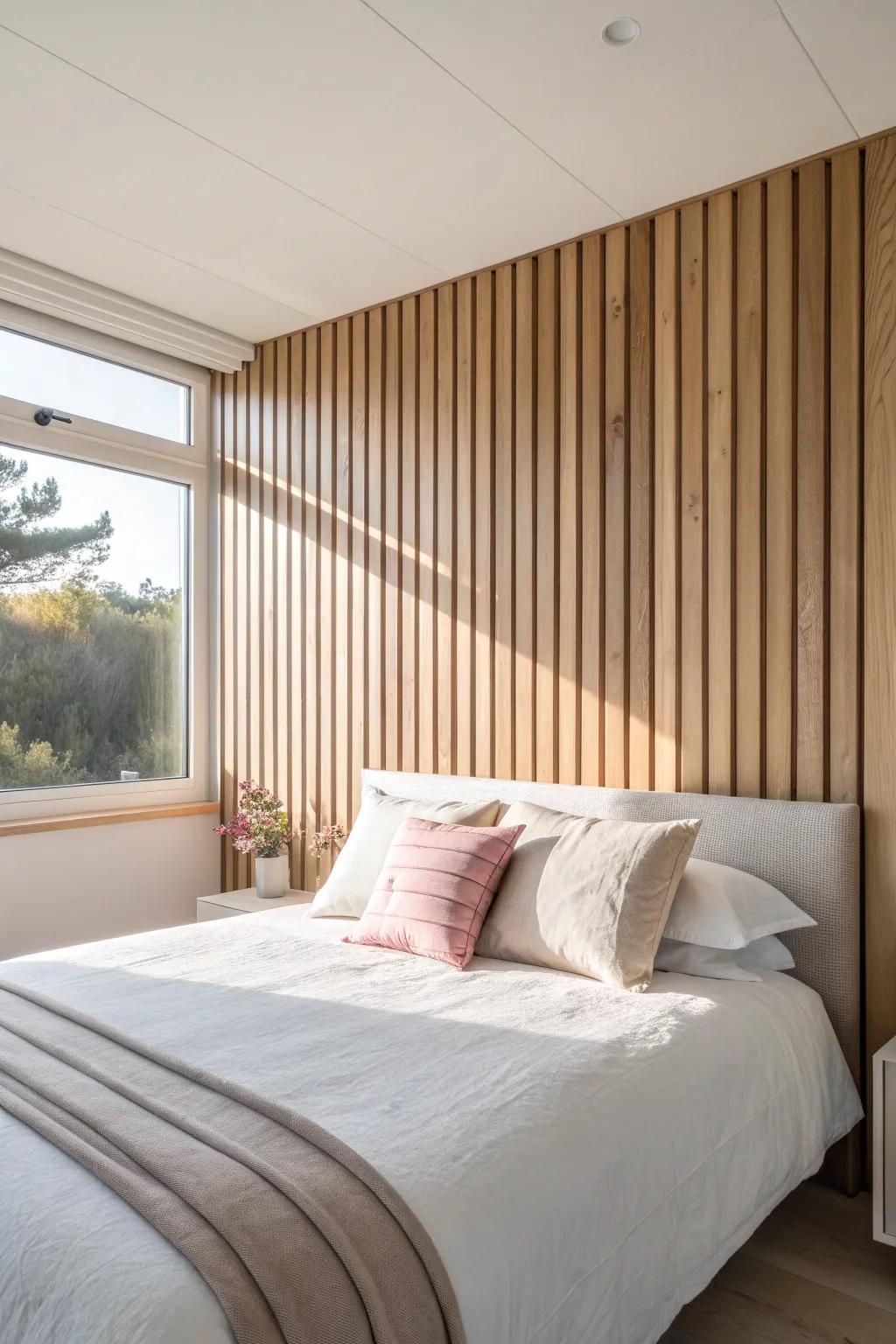 A wall-to-wall headboard makes a small master feel custom, calm, and surprisingly spacious.