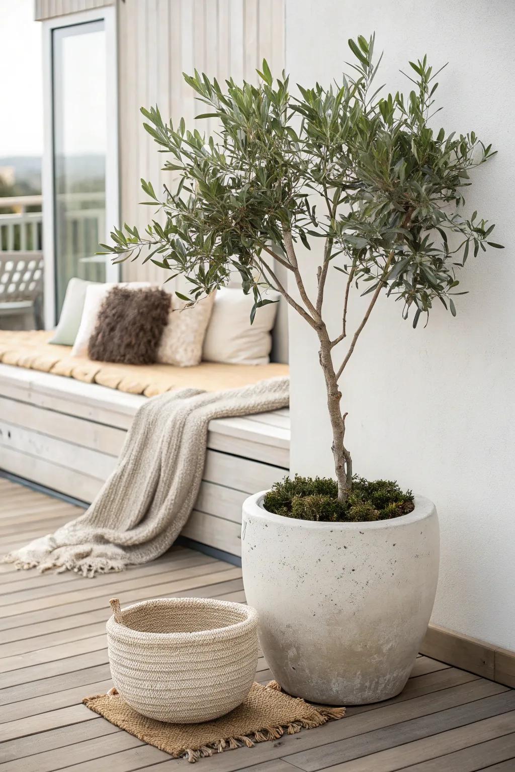 One sculptural olive tree brings modern, minimalist calm to even the tiniest garden.