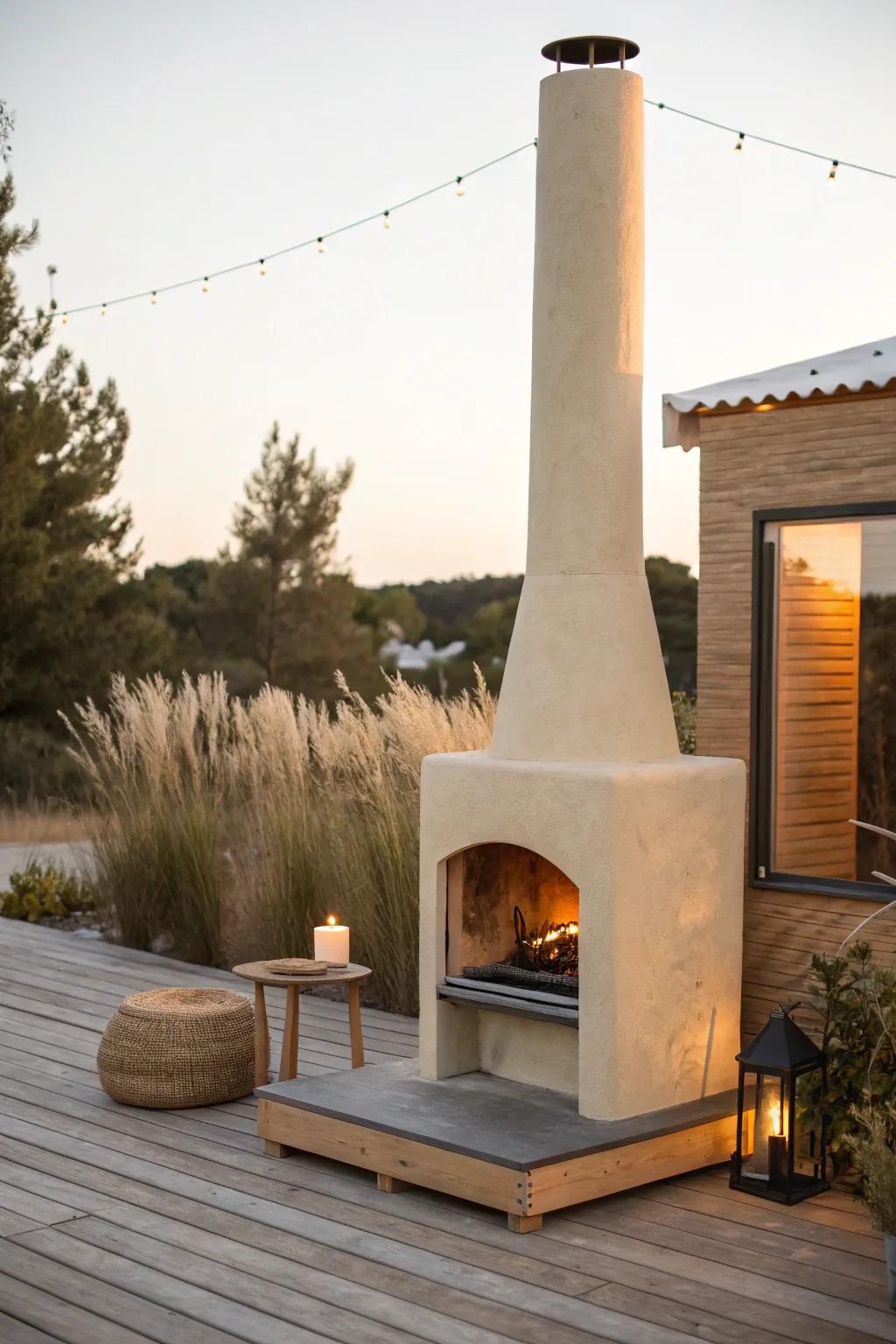 Go vertical: a slim chimney adds big design drama to the tiniest patio footprint.