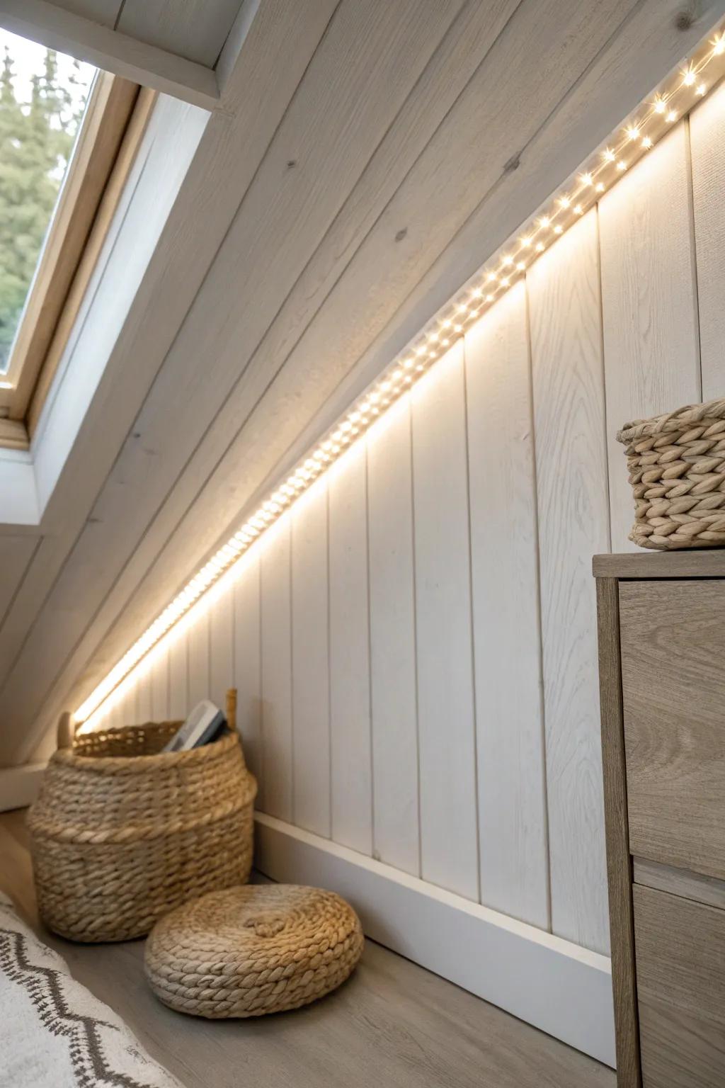 Angle-following LED strip lighting brightens every slanted attic closet corner—no more shadows.