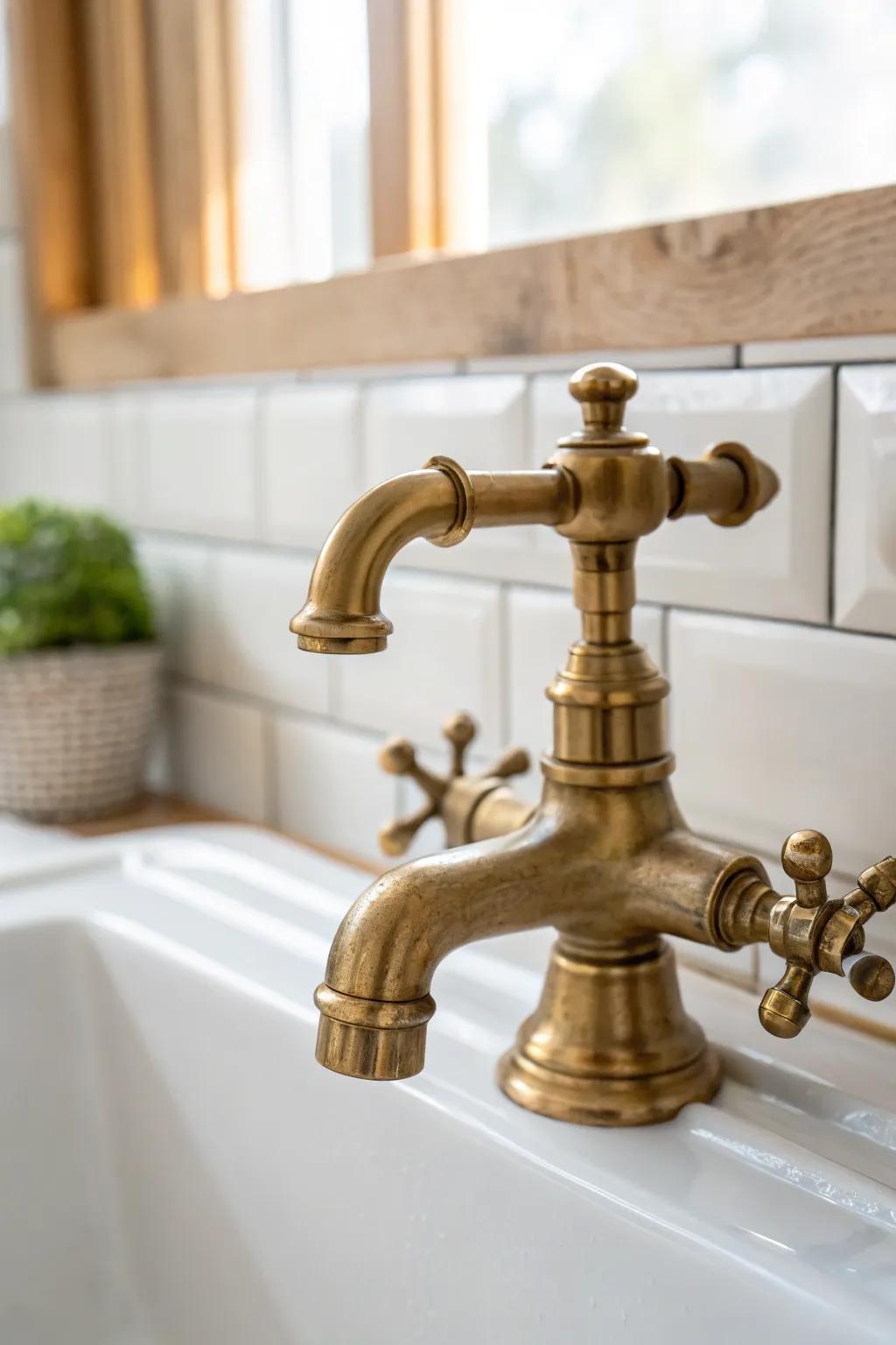 Instant heritage charm: a cross-handle faucet that makes even tiny baths feel classic and polished.