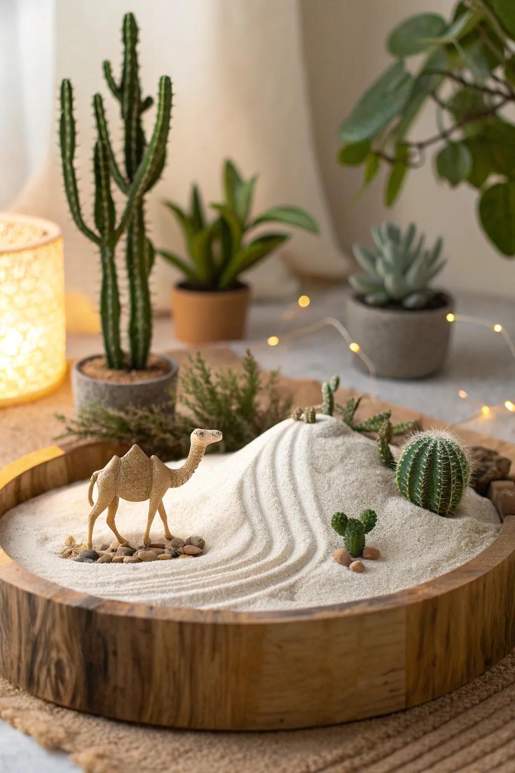 Explore the serene beauty of a miniature desert oasis—where simplicity meets the mystery of the sands.