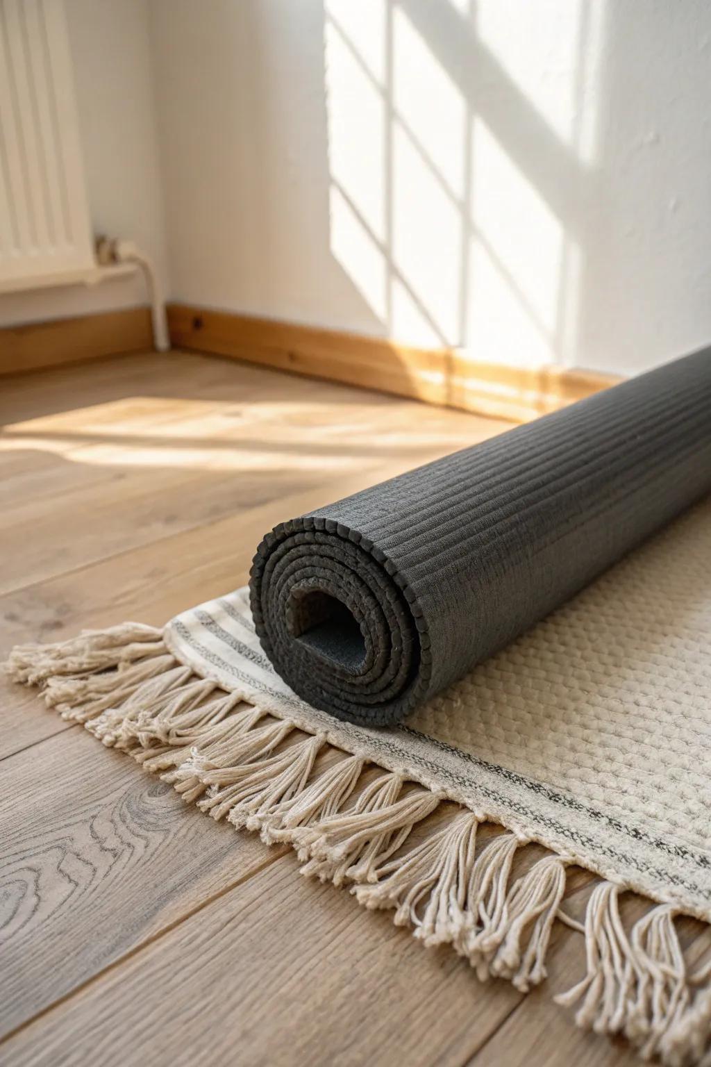 Layer a slim foam under your rug for softer kneels in a tiny yoga corner—easy comfort.
