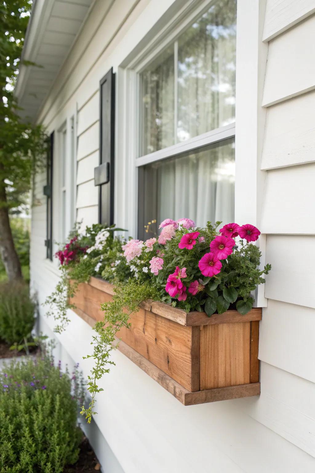 Designer-look summer window box: one-color ombré “paint strip” blooms from blush to berry.