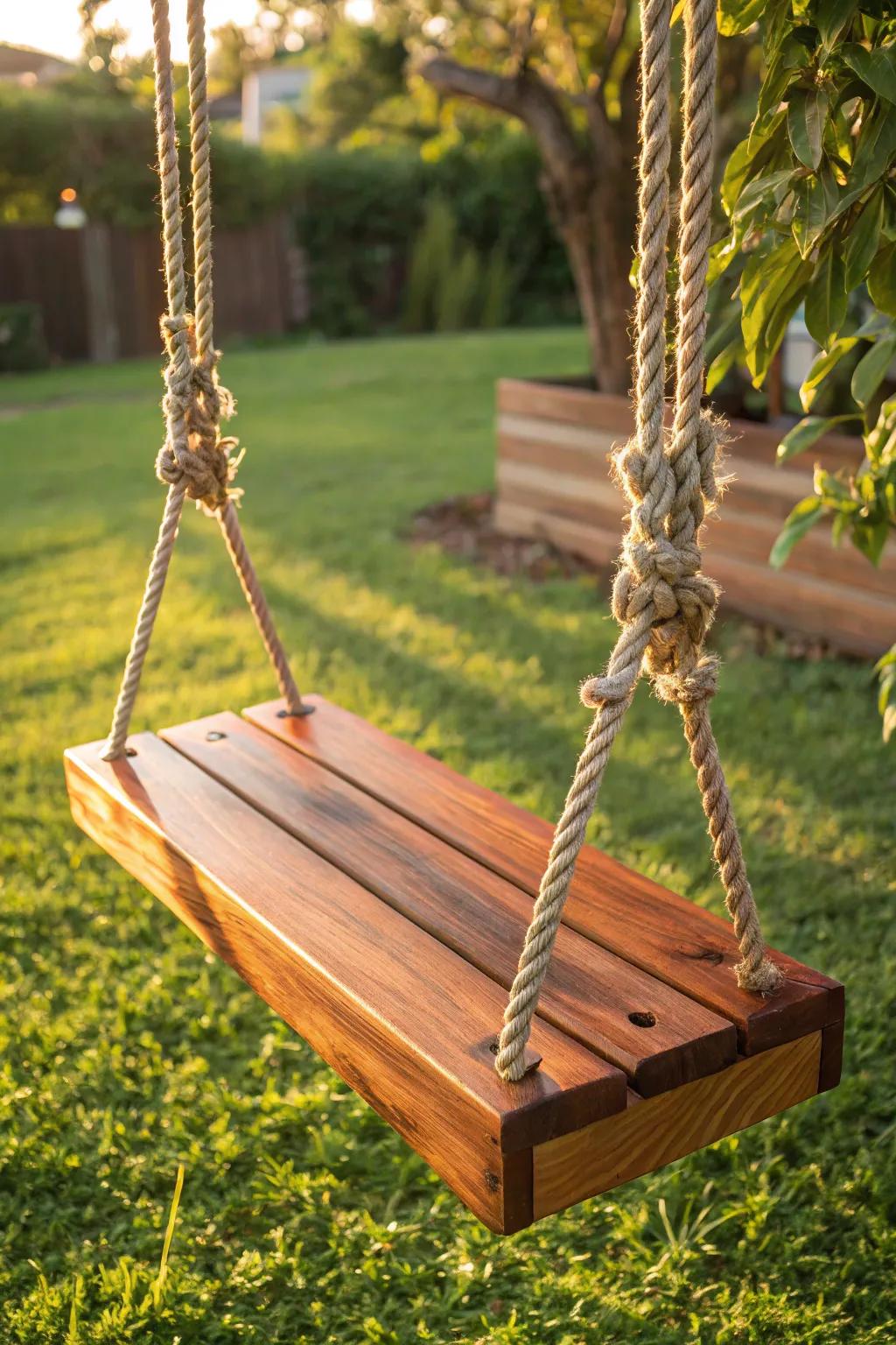 Crafted with care: A DIY swing from decking offcuts that promises endless fun.