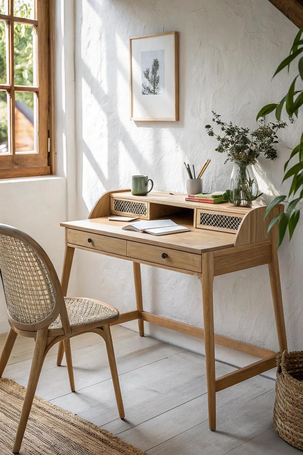 A super slim wall desk that creates a tiny-room workspace without taking up floor space.