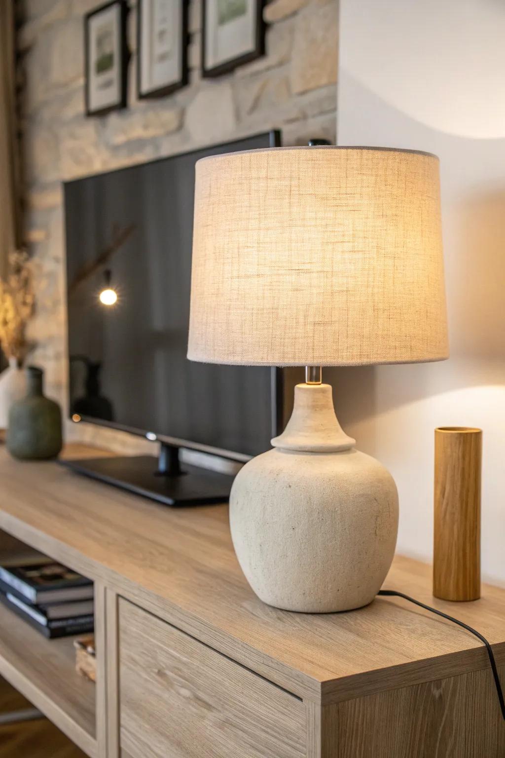 A warm pair of lamps under the TV makes the screen feel softer and the room instantly cozier.