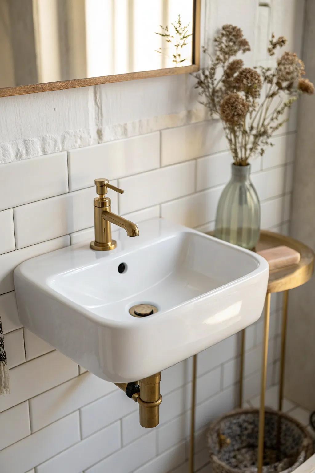 Smooth, wipeable surfaces and simple tile make a tiny half bath easier to keep fresh.