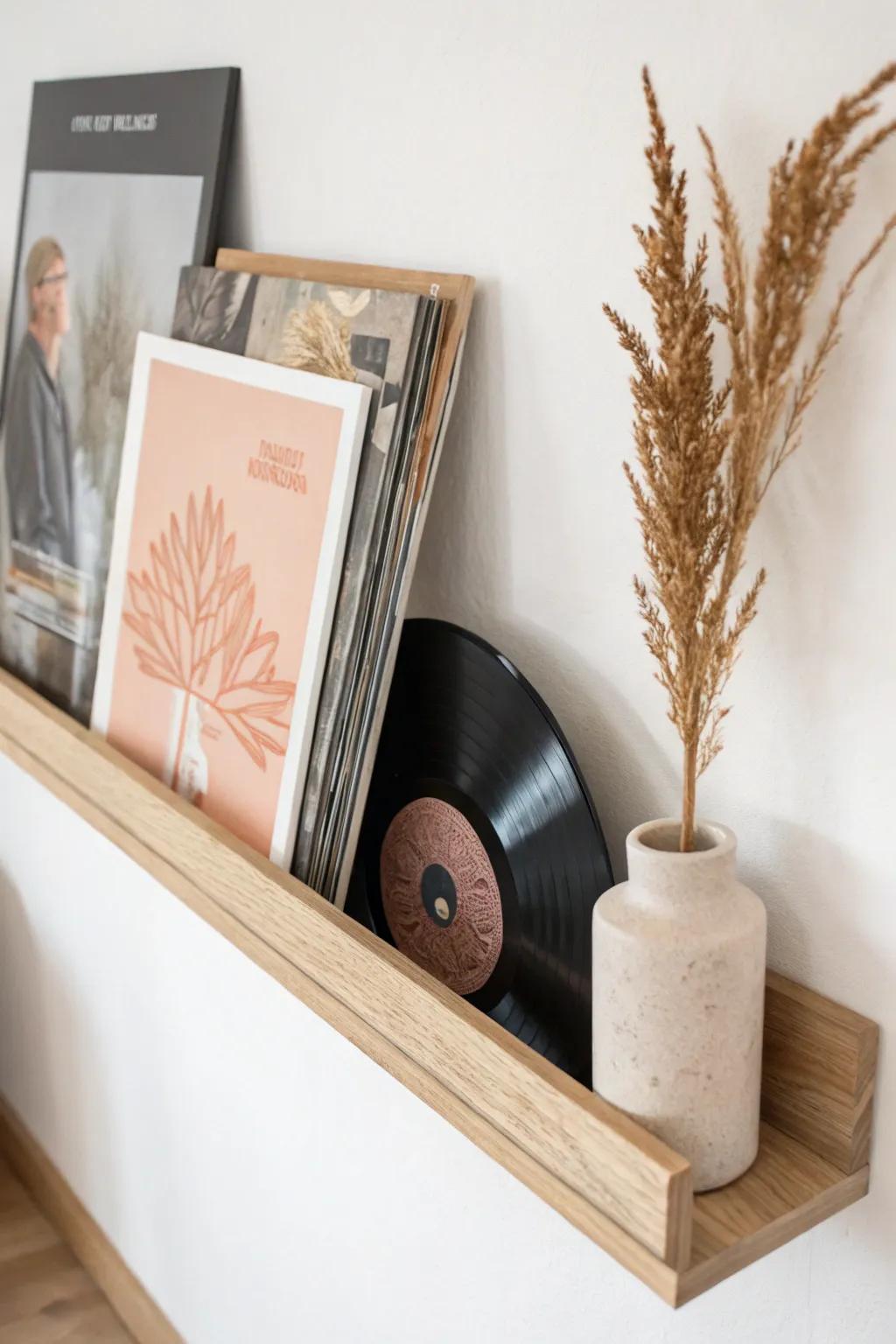 Rotate one vinyl cover on a simple ledge for an instant seasonal refresh—no extra decor needed.